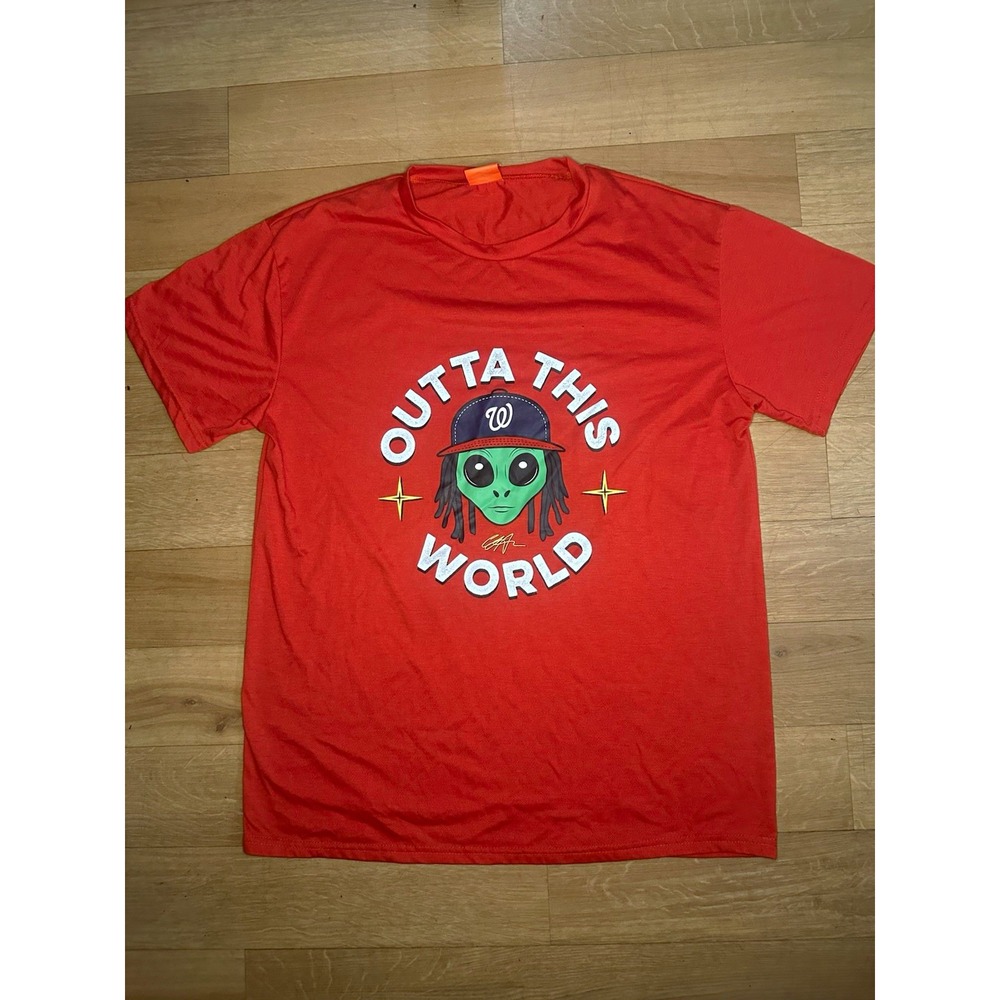 Washington Nationals Outta This World Alien T Shirt Men's Large MLB Red Graphic